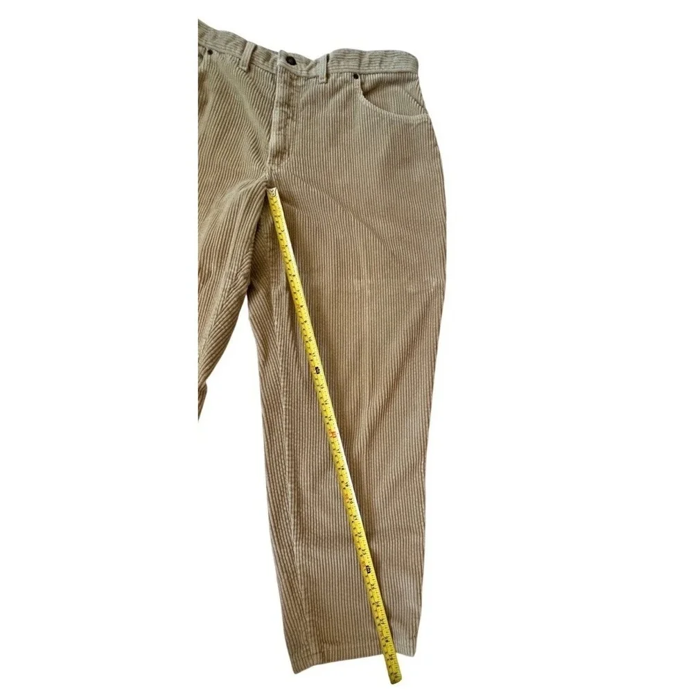 Lands End Mens 38 Wide Wale Corduroy Pants Tan Beige Straight Leg Made in USA
